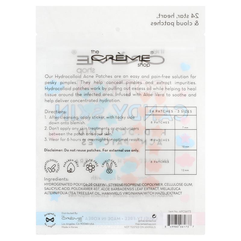 The Creme Shop Cotton Candy Skin, Hydrocolloid Acne Patches, Star, Heart & Cloud, 24 Patches