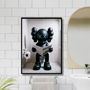 Kaws Sitting on Toilet Reading Newspaper Poster No Frame, Hypebeast Figure Print, Black Kaws Minimalist Decor, Kaws Hypebeast Toy Art