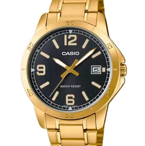 MTPV004G-1B brand new Casio Gold stainless steel black dial analog men' s classic watch