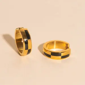 16mm Block Checkered Super Chunky Huggie Hoop Earrings