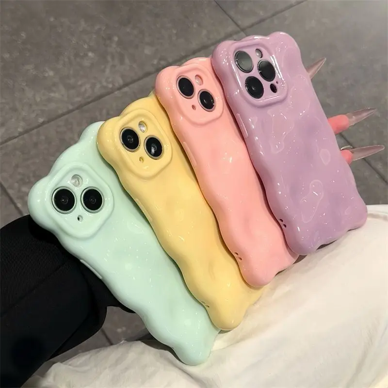 3D Bubble Cloud Wavy iPhone Case, Glossy Pastel Cute Girly Textured Shockproof Aesthetic Protective Cover Compatible with iPhone 12 13 14 15 16 17 Pro Max