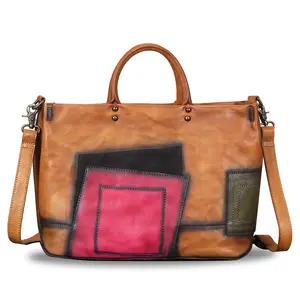 Genuine Leather Purses and Handbags for Women Vintage Handmade Leather Large Top Handle Bag Shoulder Bag Satchel