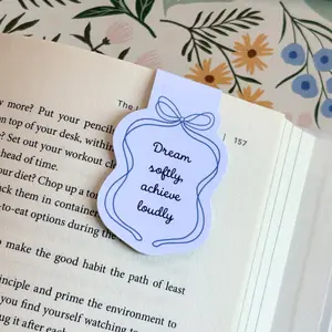 Coquette Bow Magnetic Bookmark | Dream Softly Achieve Loudly | Hand Drawn Gift for Readers