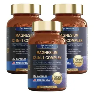 3XX 120 Capsules Totaria 12-in-1 Magnesium Complex 700mg - Supplement with Glycinate Citrate Malate Oxide Taurate Aspartate Orotate, Vegan Capsules for Muscle, Heart, and Relaxation Support  | Magnesium complex for women | magnesium glycinate