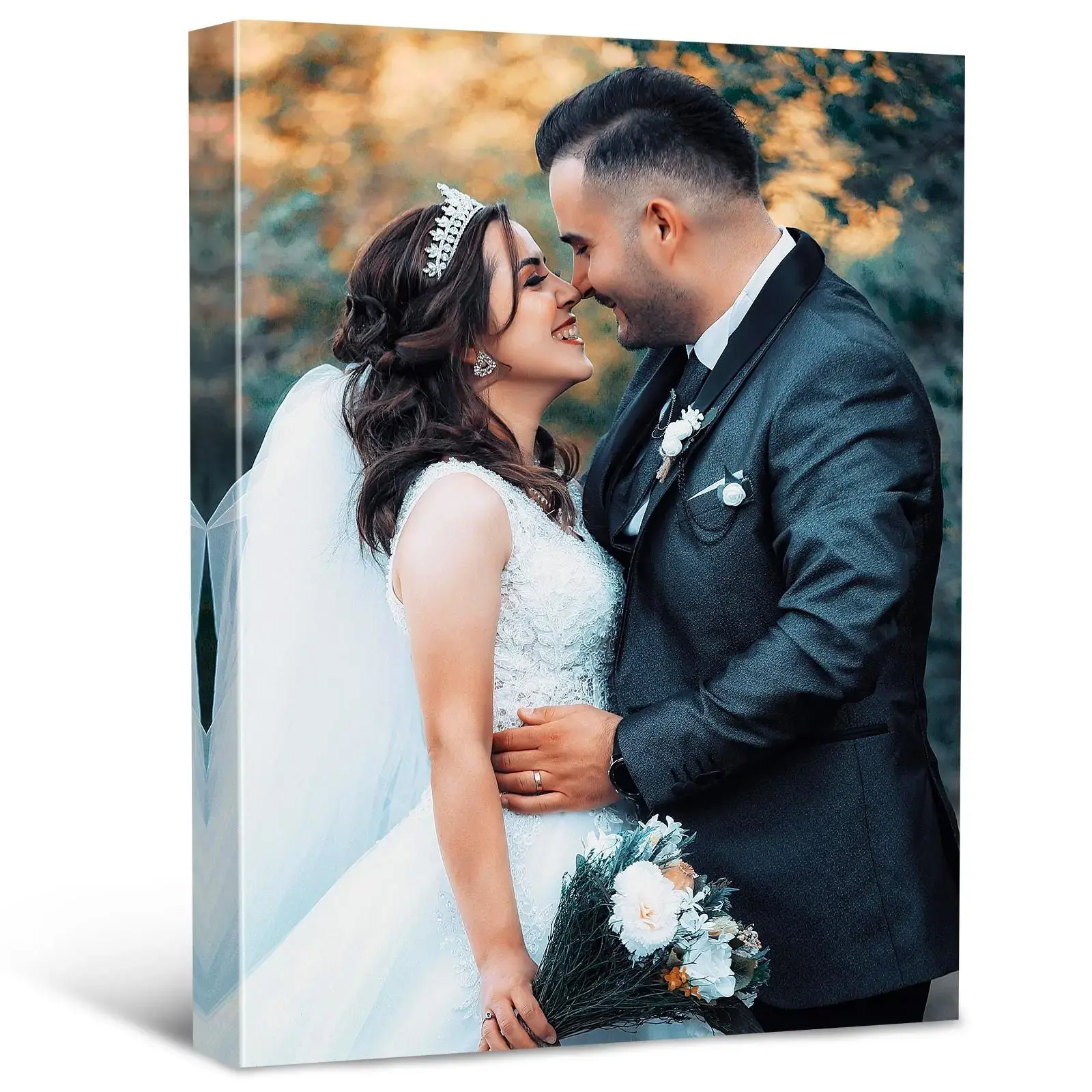 Personalized Photo-to-Print Pine Wood Framed Wall Art, Custom Family Wall Decor Gift for Couples, Bedroom Home Decoration Souvenir