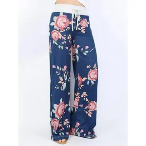 Stretchy loose fit wide leg yoga pants-fashion women's casual drawstring lounge pants pajama