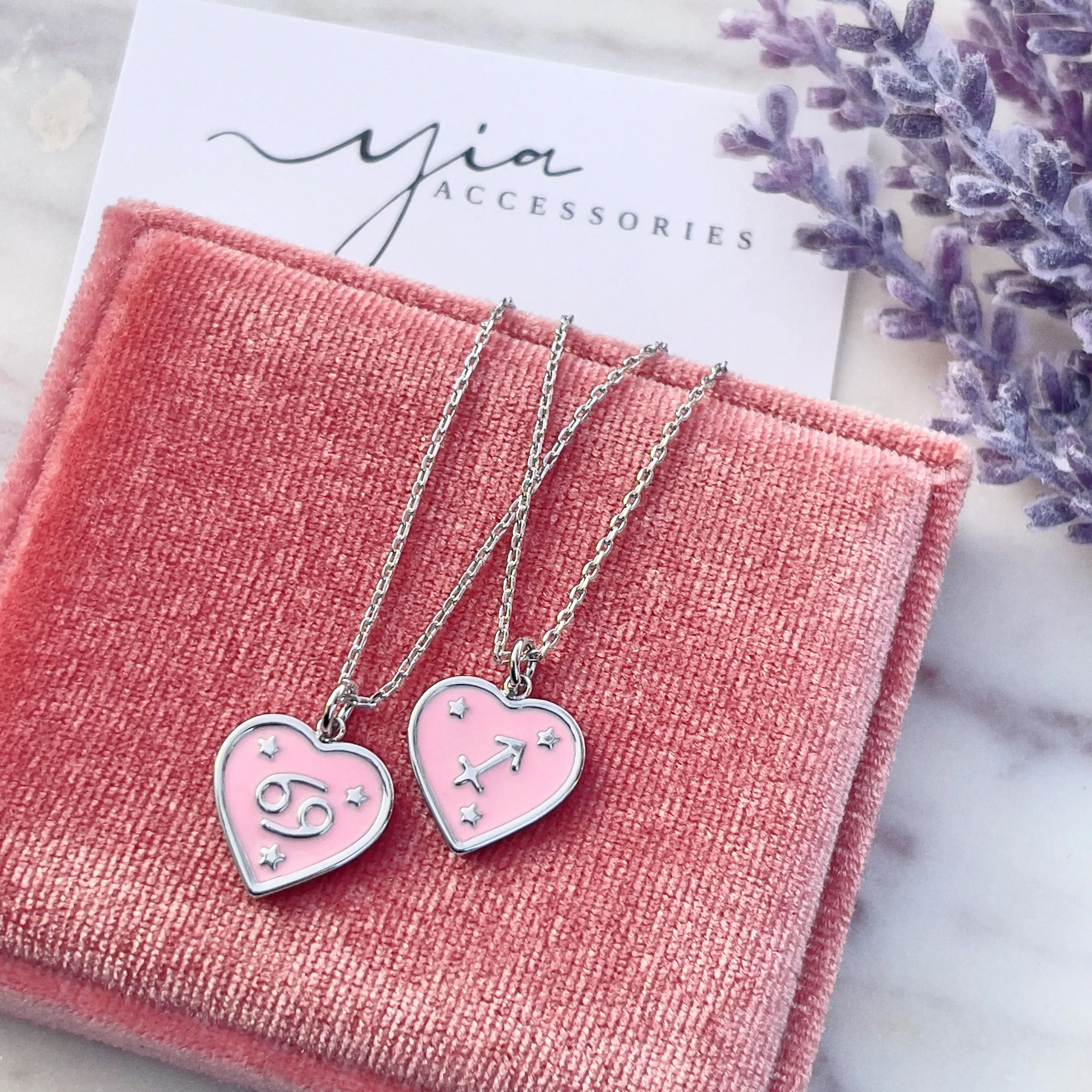 Enameled Heart Zodiac Sign Necklace - Silver, Pink, Gold Statement Chain, Heart Shaped Necklace for Daily Wear, Fashion Costume Jewelry Accessory