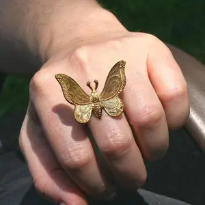 Amazing Movable brass butterfly on a sterling silver band ring size 6