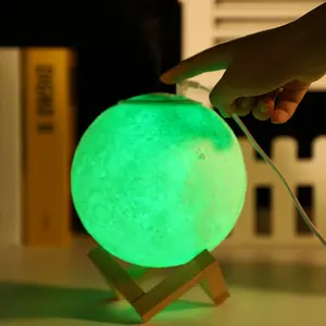 3D Printed Moon Shape Humidifier - USB Port, 13x13cm Compact Air Purifier, Silent Mode, Automatic Creative Ambient LED Light Sleep Aid Mist Sprayer for Bedroom, Home Office