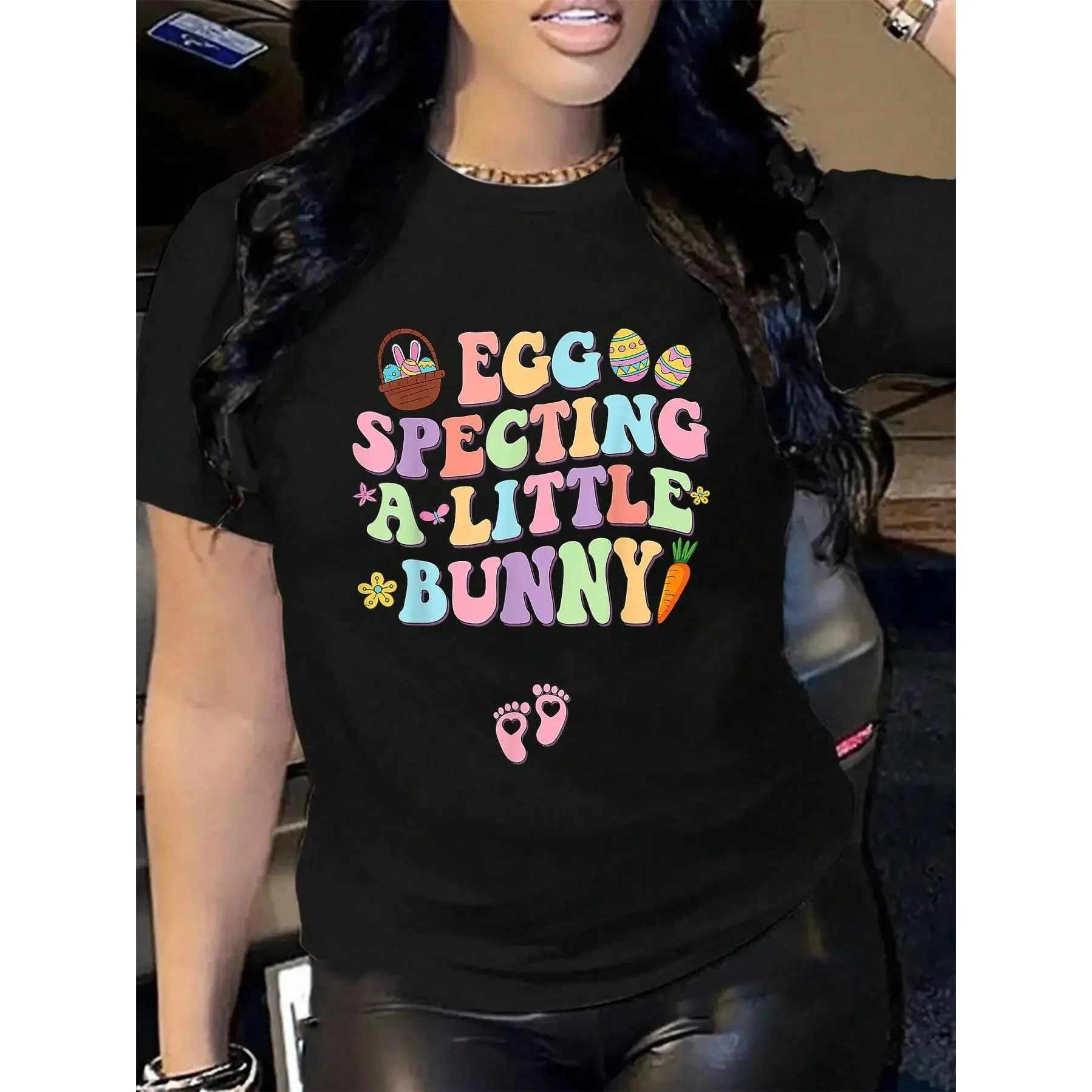 100% Cotton Egg Specting A Little Bunny Easter Pregnancy Announcement T-Shirt Men's Women's Soft Breathable Tee Classic Fashion Summer Tops Printing Short Sleeve T-Shirt] graphic tees men crop tops summer outfits for men summer tops T-Shirt