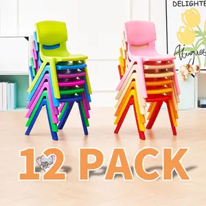 wanan Furniture 12PCS Stackable Kids School Chairs, Colorful 12'' Toddler Seating for Classroom, Daycare, and Outdoor Use Ergonomic