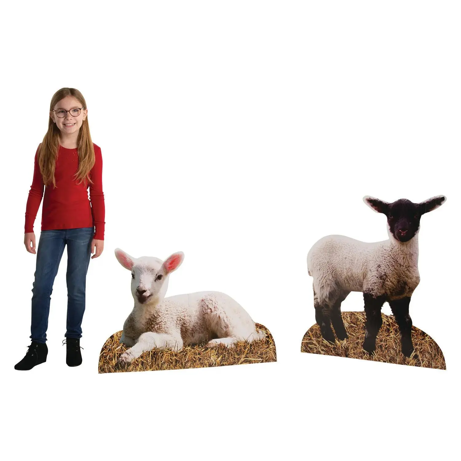 Lamb Cardboard Animal Cutout Stand-Ups, 2-Pc Character Cutouts Photobooth Props for Party Nativity Scene Display, 28" - 35" X 23 1/4" - 32 1/2""