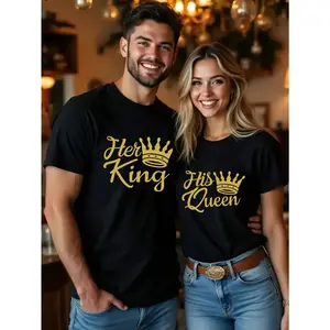 His & Hers Matching Couple's T-Shirts - ized Monogram Letter /Vs/ - Romantic Date Night Outfits, Casual Crew Neck Tees Suitable for Date Nights & Matching Outfits