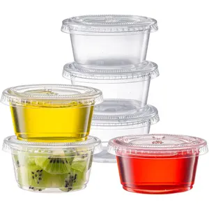 2 oz Jello Shot Cups with Lids [100 Count] Clear Disposable Plastic Portion Containers, Condiment Cups for Sauces, Dressings & Samples - Durable, Stackable, Leak-Resistant