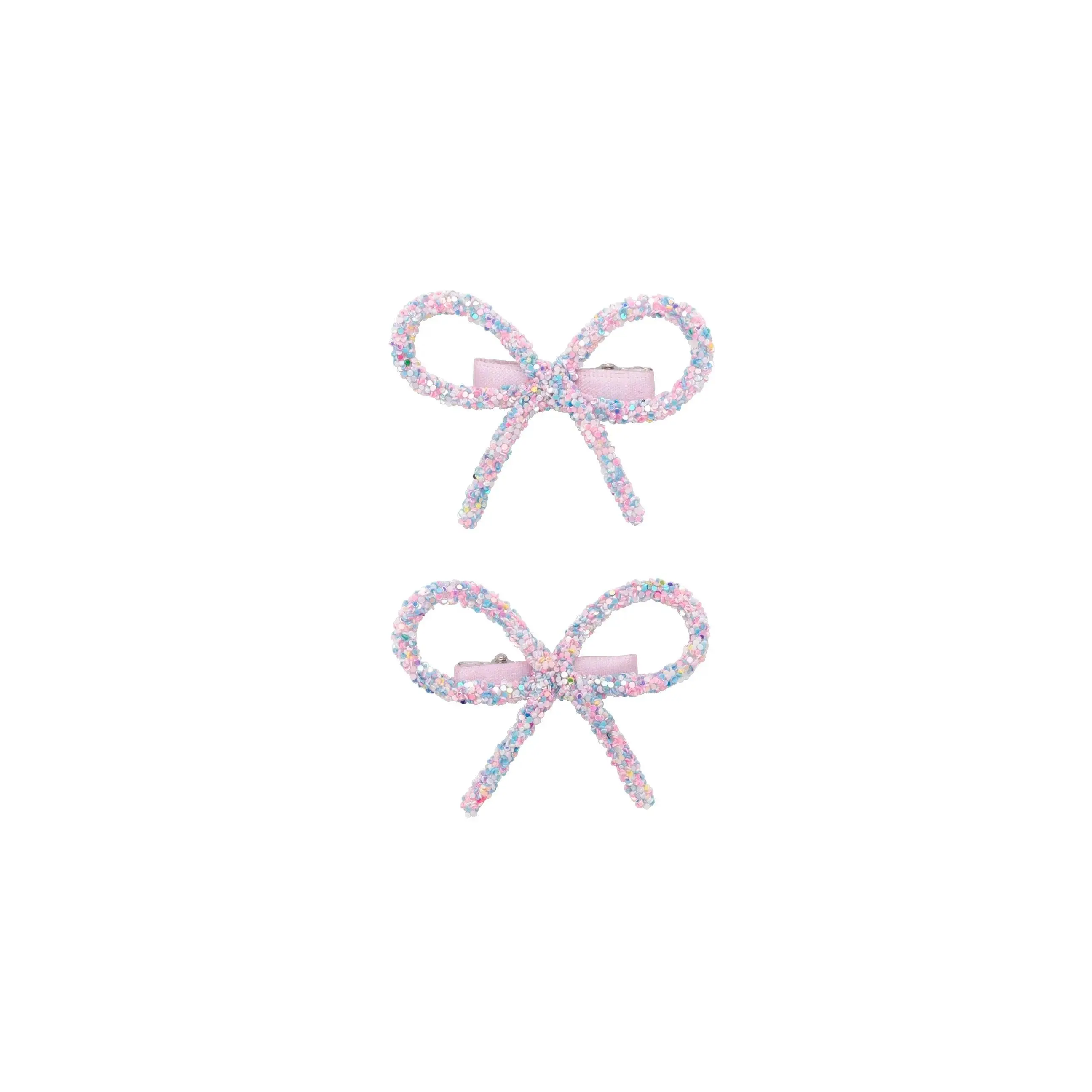 White Sparkle Mini Glitter Bow Clips (Set of 2)