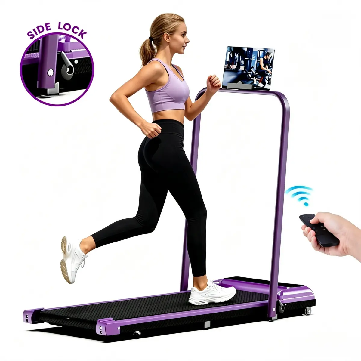 【SUMMERVIBES】 Walking Pad with Handrail – Remote Control & LED Display, 265LBS Weight Capacity, Dual Shock Absorption, Wide Belt, Compact Design for Easy Indoor Workouts