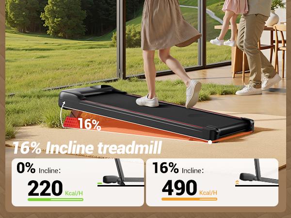 UMAY 16% Incline Treadmill for Home and Office, 4-in-1 Portable Foldable Under Desk Walking Pad,  2.5 HP Quiet with Diamond Pattern Belt