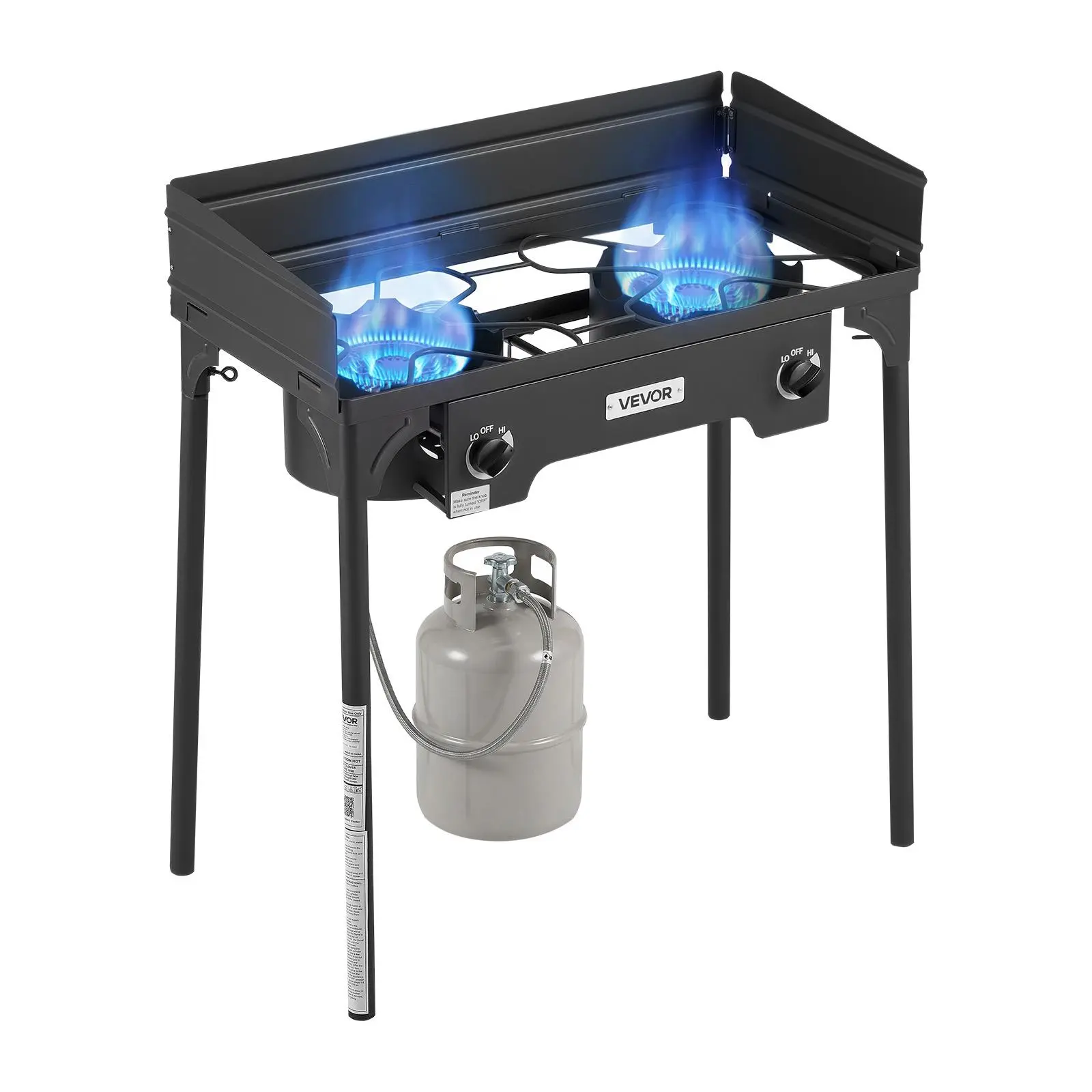 【SummerFinds】VEVOR 2 Burner Outdoor Propane Gas Stove, 150,000 BTU Propane LPG Gas Camping Stove, Heavy Duty Carbon Steel Outdoor Cooker, with Shield & Tall Stand & PSI Regulator, for BBQ Camp Home Patio Backyard