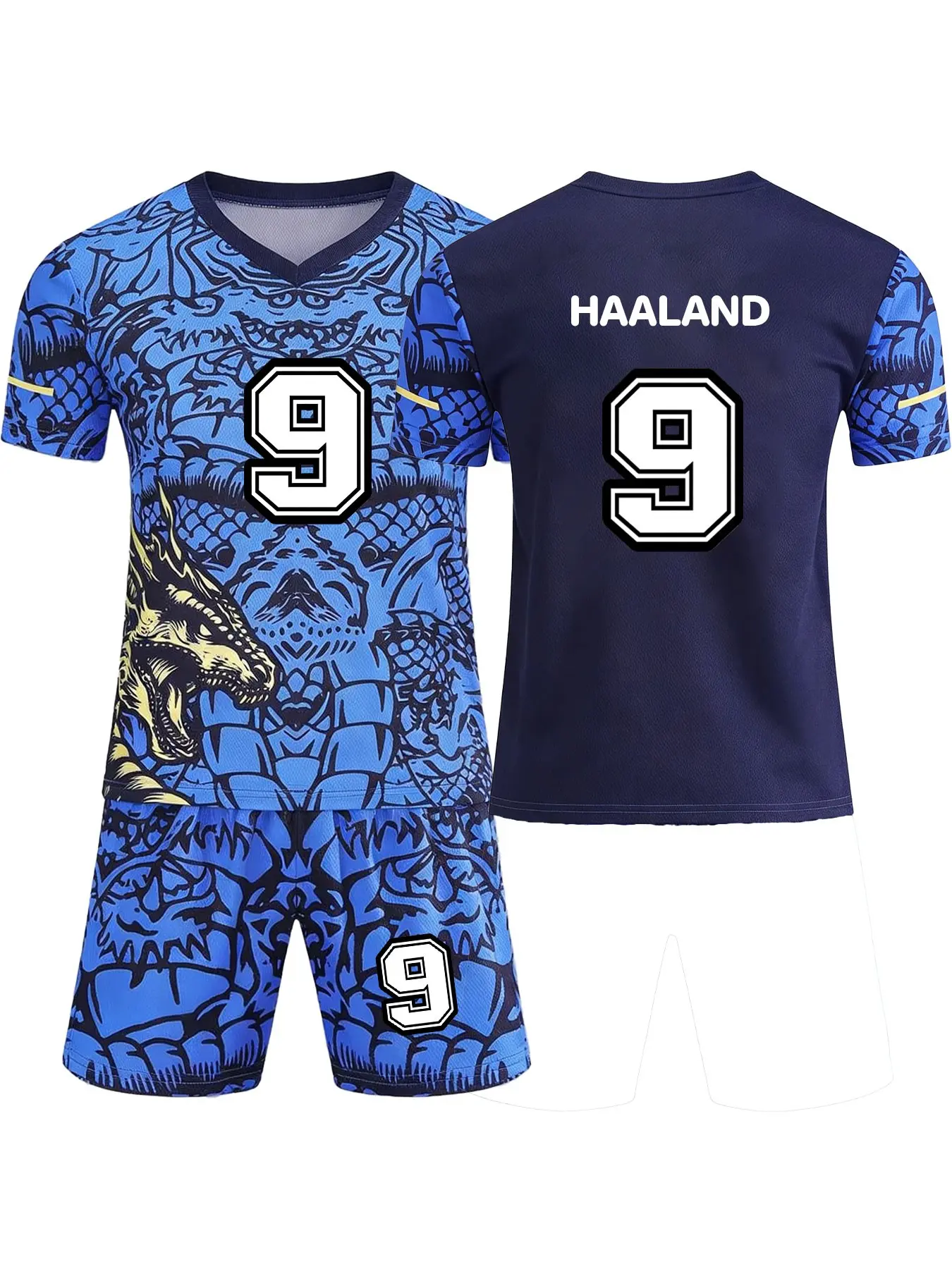 Four-season universal children's football kits, jersey and pants set, Sports clothing, Athletic Clothing Set, with the name HAALAND and the number 9. Suitable for sports and leisure, outdoor activities. Made of breathable material