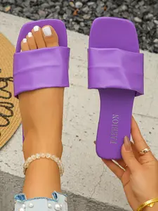 Women's Square Toe Slides, Ultimate Comfort, Casual Flat Sandals Classic Elegant Footwear for Summer, Lightweight & Durable, Ideal for Daily Wear