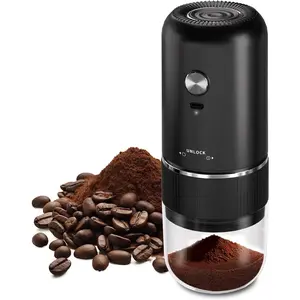 Portable Electric Coffee Grinder | USB Type‑C & Wireless Charging Design | Adjustable Coarse to Fine for Coffee Beans & Grains | Includes Cleaning Brush + Charging Cable (Black)