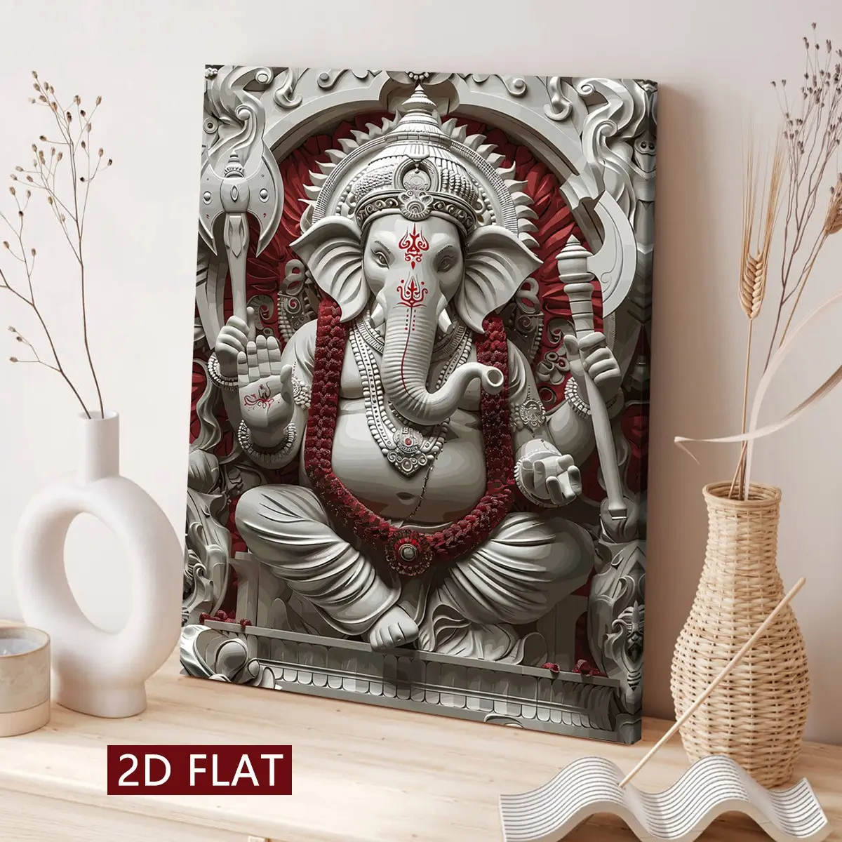 Wood Frame Canvas Poster, Wall Relief Ganesha Head, Modern Art, Waterproof, Suitable for Living Room, Bedroom, Office, Gift