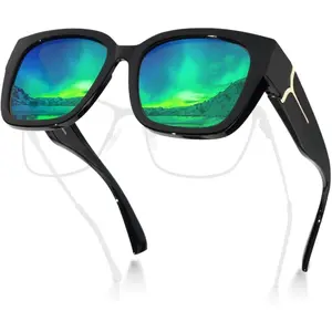 FOS16 Polarized Fit Over Glasses Sunglasses for Women UV Protection, Trendy Square Wrap Around Shades for Driving Riding