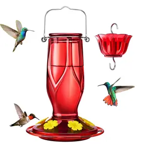 Kingsyard Glass Hummingbird Feeder 16oz Leakproof with Ant Moat 6 Flower Ports Handcrafted Durable Easy to Fill Clean Ideal Gift for Bird Watching Enthusiasts