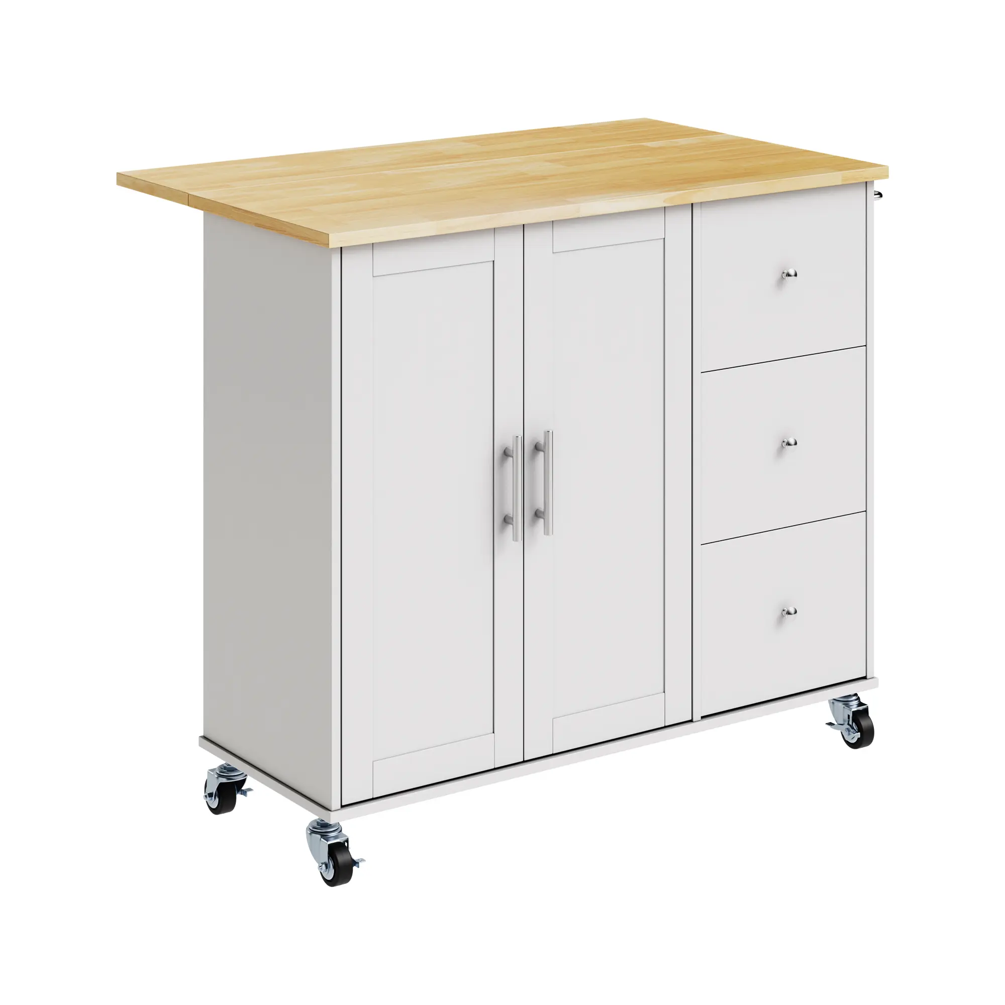ANNWS Kitchen Island on Wheels with Storage Cabinet & Foldable Drop Leaf, with Cart Handle for Towel Rack, Portable Island for Kitchen, White/Black
