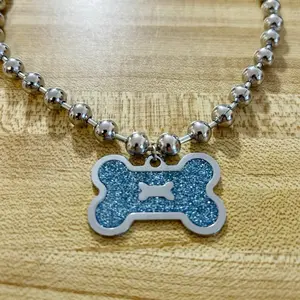 Blue Glitter Dog Bone necklace