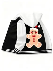 Cute Gingerbread Man Style Hoodie for Boys & Girls, Huntrix Kids' Casual Fitted Baseball Jacket, Perfect for Christmas Halloween Outdoor Sports