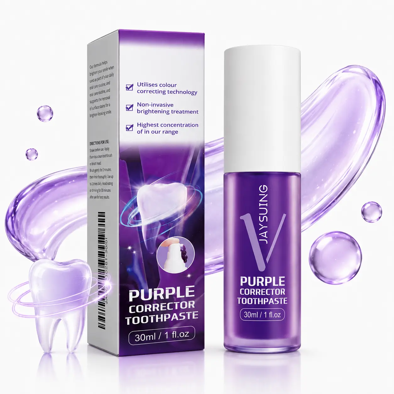 Purple Toothpaste for Teeth Whitening, Color Correcting Toothpaste with Fresh Mint Flavor, Daily Oral Care for Brighter Smile