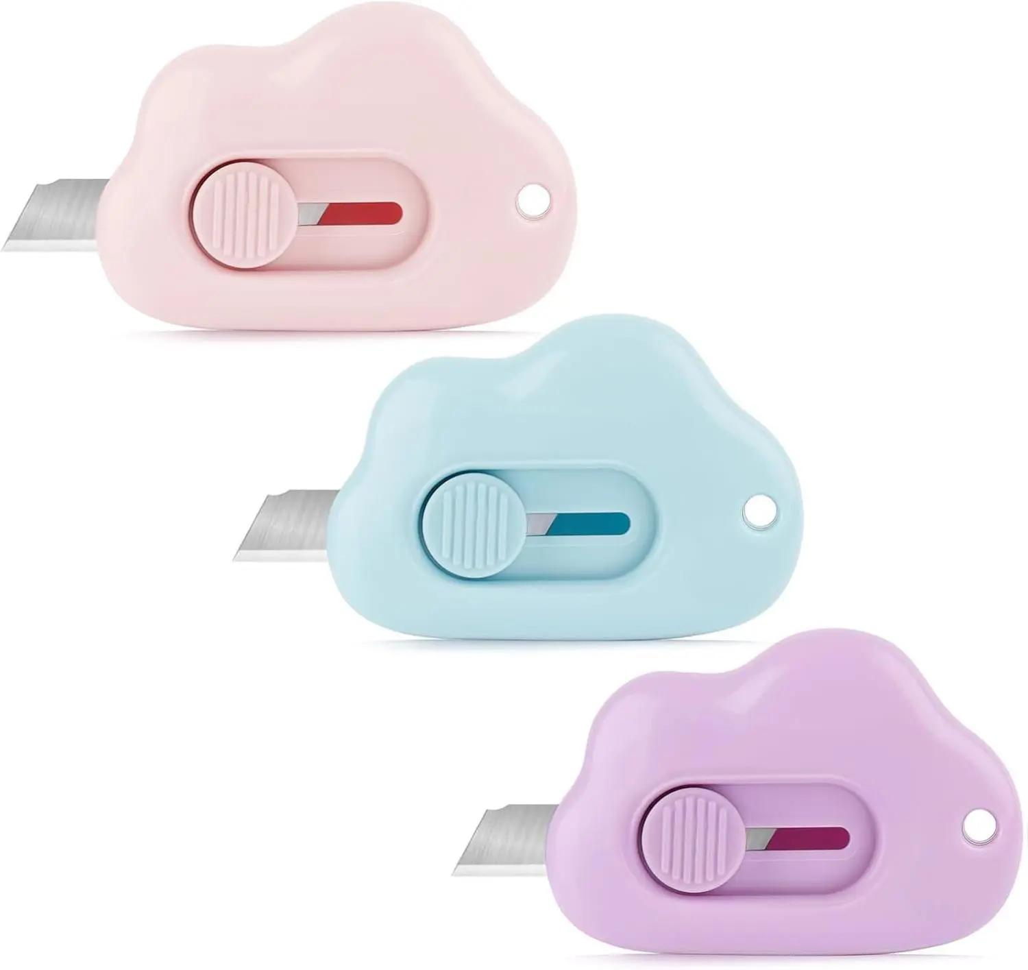 Box Cutters - 3 Pack Retractable Letter Opener, Adorable Cloud Tiny Paper Cutter for Key Chain Pocket Bag Package Envelope Mail Letter Box Paper DIY Projects for Girls and Boys