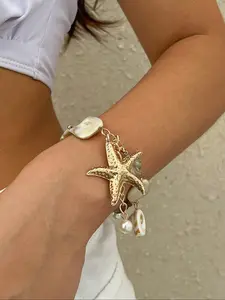 Boho Style Starfish & Shell Decorated Link Chains Bracelet, Fashion Jewellery for Party, Daily Clothing Decor, Trendy All-match & Exquisite Jewellery for Birthday Gift, Adjustable Bangle Jewelry, Bohemian Bracelets, Elegant Jewelry Bracelet