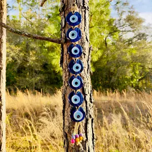 7 Piece Evil Eye Wall Hanging Decor | Evil Eye Beads | Macrame Wall Hanging Evil Eye | Blue Evil Eye Beads House Protection | Nazar Boncuk