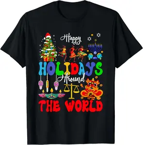 100% cotton Unisex Family Lover Vacations Costume Holidays Around World Xmas Hanukkah Kwanzaa Diwali New Year Unisex- T-Shirt Black Small