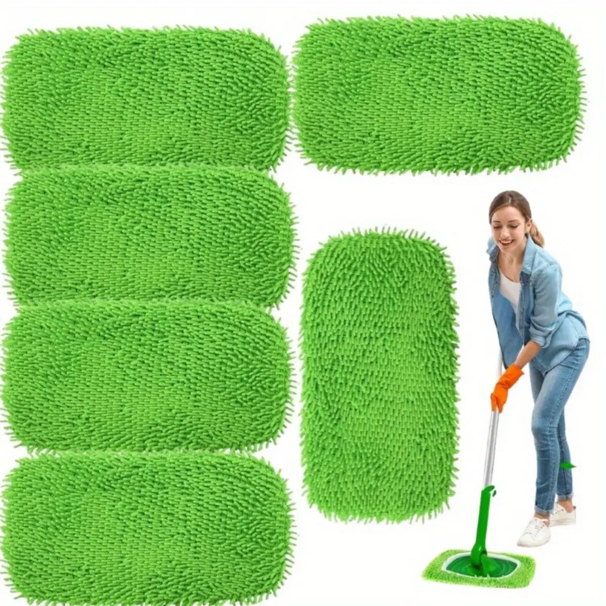 6-Pack Cost-Effective Swiffer Sweeper Mop Replacement Fabric Covers (Mop Not Included) - Reusable, Washable Microfiber-Polyester Vinyl Wet Pad Refill, Absorbent 10-12 in Wet/Dry Pads for Ceramic Tile Cleaning