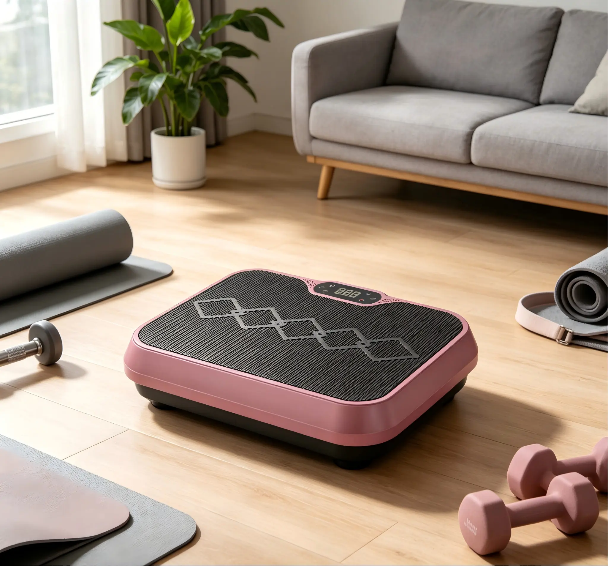 Compact Vibration Plate for Home Fitness, Anti-Slip Whole Body Exercise Machine with Resistance Bands, Quiet Motor & Remote Control, Compact Exercise Equipment, Vibration Plates, Portable Workout Equipment, Home Gym, Full Body Workout, Lcd Display