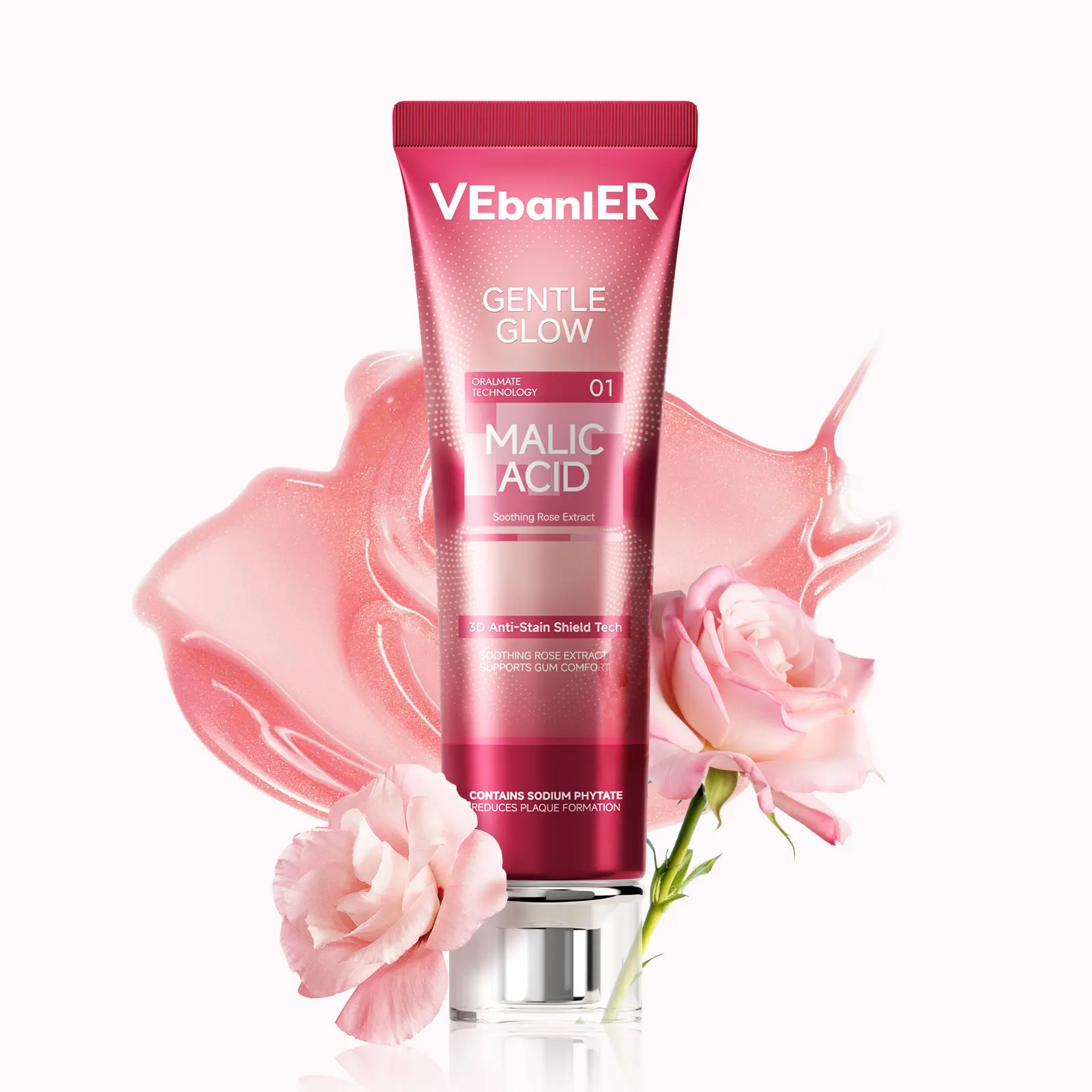 VEBANLER Malic Acid Teeth Whitening Toothpaste,Natural Care Removal&Plaque Stain Removal, Long-Lasting Fresh Breath, Brightens Yellow Teeth rose Scent Floral