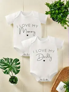 "I Love My Mommy / Daddy" Minimalist Baby Bodysuit 2-Pack - Elegant Script Heart Graphic Onesie Set for Infants