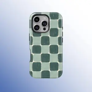 Green Checkered Pattern Hard Phone Case For iPhone 17 16 15 14 13 12 11 Pro Max, Samsung Galaxy S25 S24 S23 S22 S21 Ultra Tough Cover