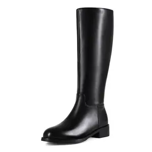 2026NEW Knee High Boots Winter Wide Calf Black Boots for Women Round Toe Side Zipper Low Block Heel Boots with Tall