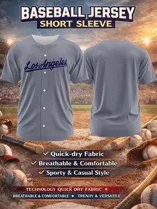 Classic Vintage Baseball Tee, Quick-Dry Short Sleeve Top, Los Angeles Dodgers Design, Soft Breathable Sportswear, Casual Fit Men's Shirt