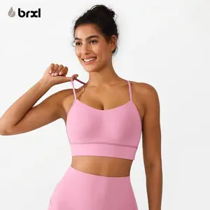 BRXL Women's Seamless Y-Back Workout Bra with Removable Pads, Low Cut, Buttery Soft, Moisture-Wicking for Yoga, Gym