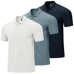 3 PAC Gopune Men's Solid Jacquard Knit Polo Shirts Wrinkle-Resistant Business Casual Short Sleeve Jacquard Shirt Collared T Shirt with Pocket Slim Fit