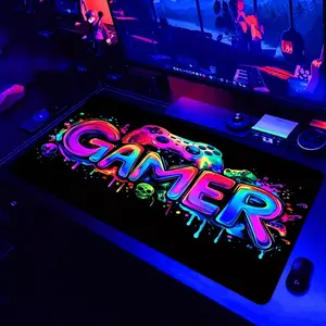 1 large gaming mouse pad, uv reactive non-slip desk pad, washable polyester e-sports computer pad, with bright game console printing, desktop mouse pad, Desk Accessories