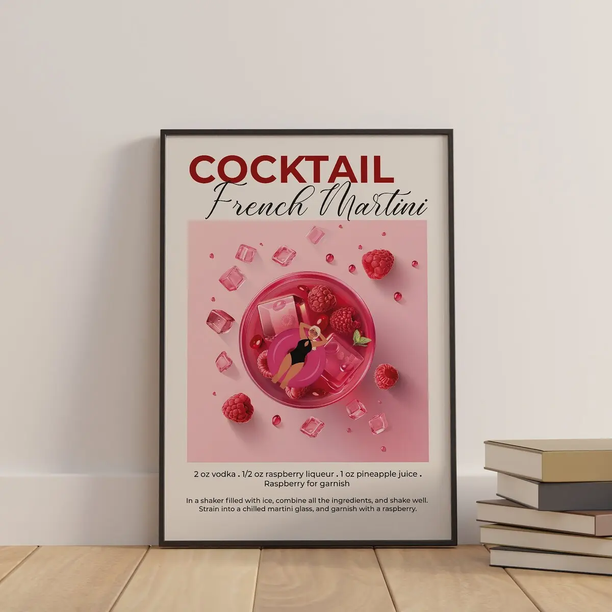 French Martini cocktail print / French Martini recipe poster / Home kitchen bar wall decor / Cocktail lover gift / Drink poster Unframed