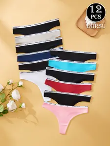 DORSU 12PCS Sexy Women Low Waist Cotton Panties Comfortable Breathable Underwear Set Multicolour Fashion Letter Briefs