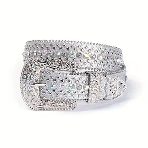 Rhinestone Belt Western Cowboy Cowgirl Shiny Crystal Diamond Embellished Luxury Belt