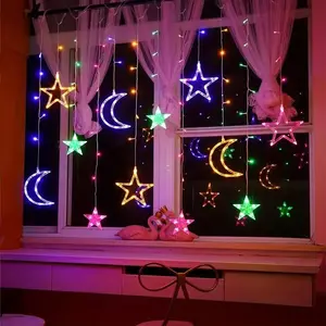 LED Star & Moon Design Curtain String Light Room Decor, 1 Set LED String Light, Decorative Light for Home, Party, Wedding, Festival